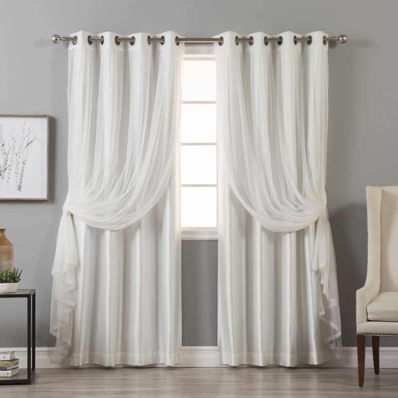 Aurora Home Mix & Match Faux Silk Blackout Tulle Sheer 4 Piece Panel Curtain Set - 52x84