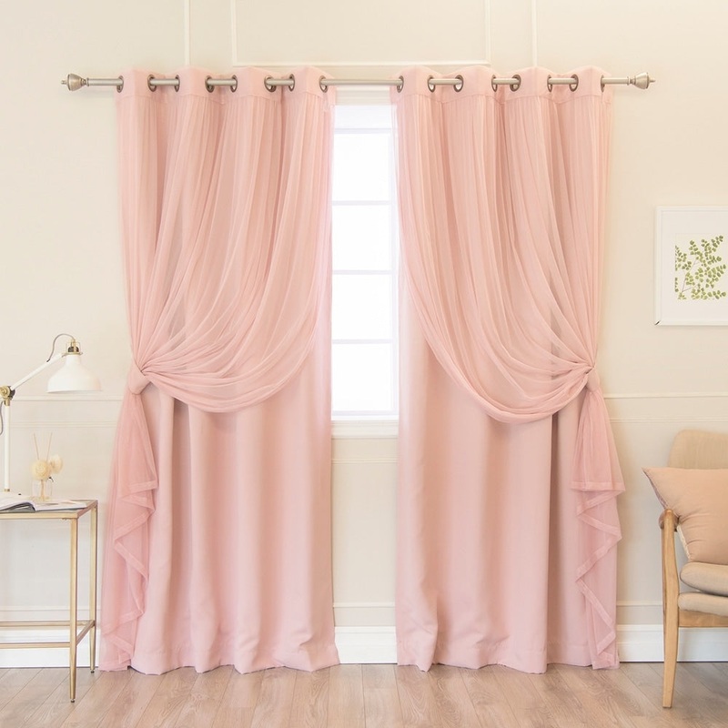 Aurora Home Mix & Match Pastel Tulle Blackout 4 Piece Curtain Panel Set - N/A