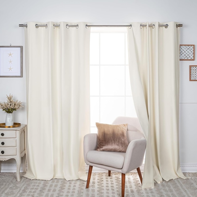 Basketweave Textured Total Blackout Grommet Curtains- Set of 2