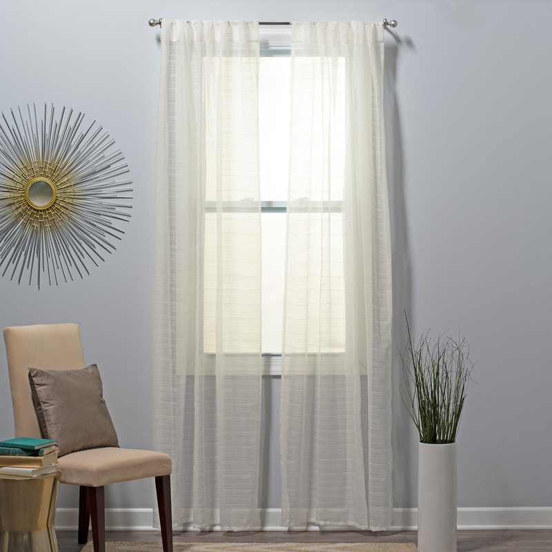 Solid Open Weave Sheer Curtain Set of Two Panels