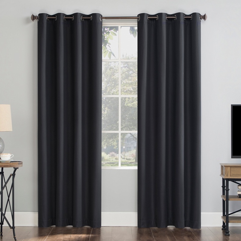 Sun Zero Array Woven Dobby Draft Shield Fleece Insulated Total Blackout Grommet Curtain Panel, Single Panel