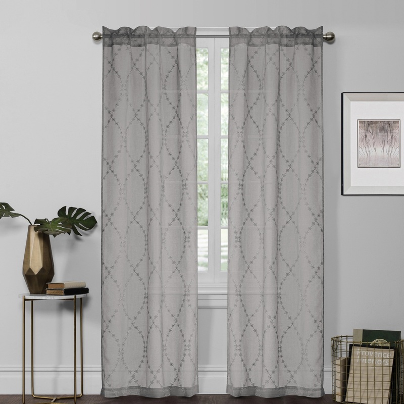 VCNY Home Layla 2-Piece Grey Embroidered Rod Pocket Sheer Curtain Panel Set - 56" x 84"