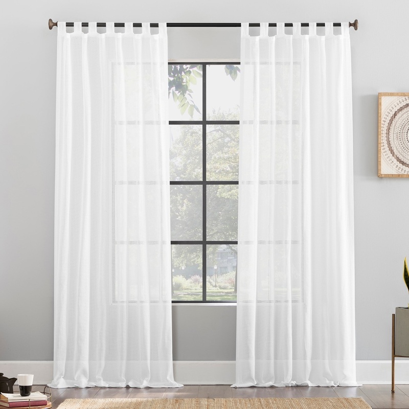 Archaeo Waffle Weave Cotton Blend Tab Top Curtain, Single Panel