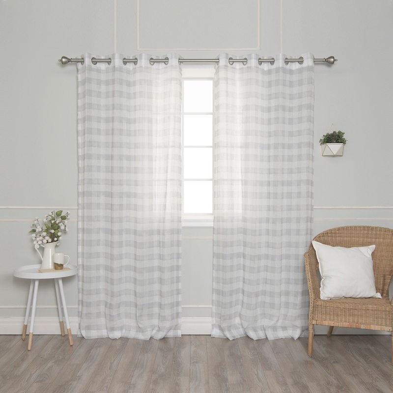 Aurora Home Faux Linen Watercolor Check Curtain Panel Pair - 52"W x 84"L - 52"W x 84"L