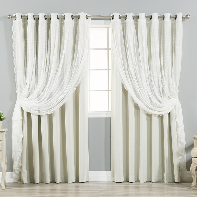 Aurora Home Mix & Match Extra Wide Blackout and Dot Lace Sheer 2 Piece Curtain Panel Set - 80"W x 84"L