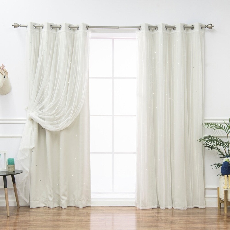 Aurora Home Mix & Match Star Cut Out and Tulle 4 Piece Curtain Panel Set