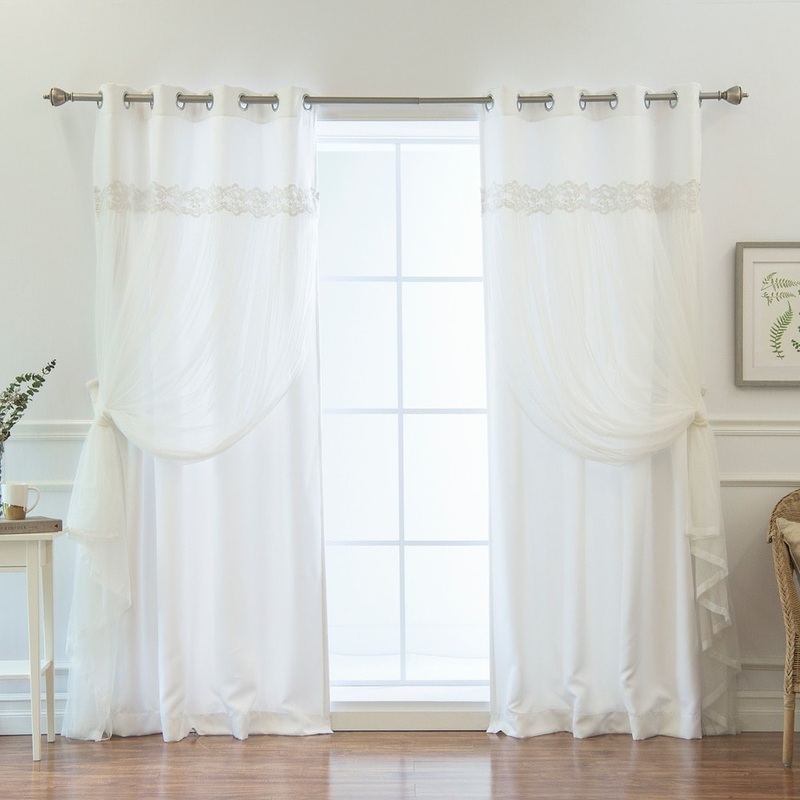 Aurora Home Solid White Lace Overlay Grommet Top Curtain Panel Pair - 52 x 84