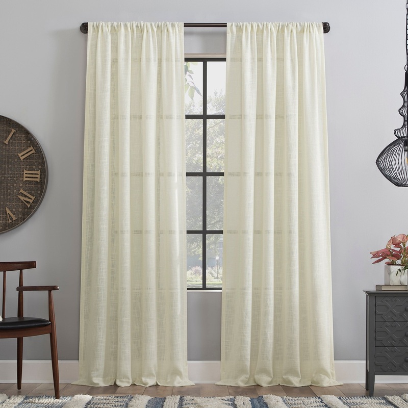 Clean Window Basketweave Anti-Dust Semi-Sheer Curtain Panel, Single Panel
