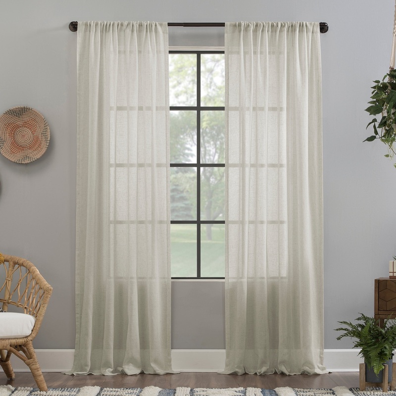 Clean Window Crushed Texture Anti-Dust Sheer Linen Blend Curtain Panel, Single Panel