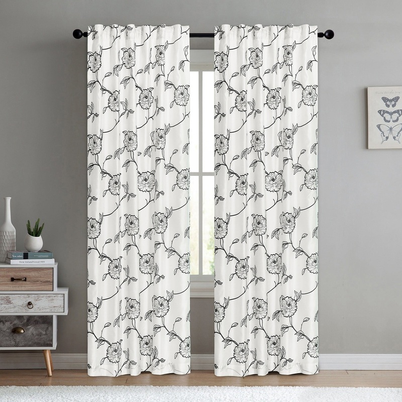 Serenta Embroidery Magnolia Curtain Panel - 54" x 96"