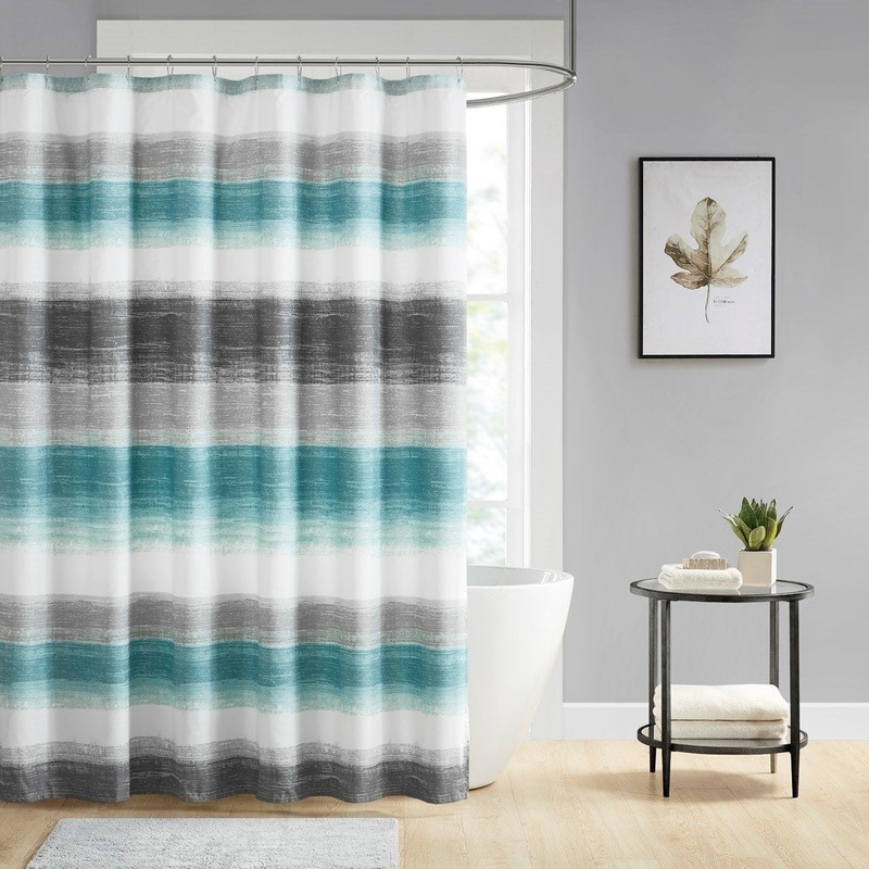 Stripe Print Shower Curtain Aqua/Grey 72x72"