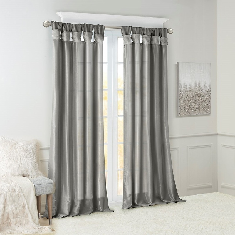 Twist Tab Lined Window Curtain Panel Charcoal 50x120"