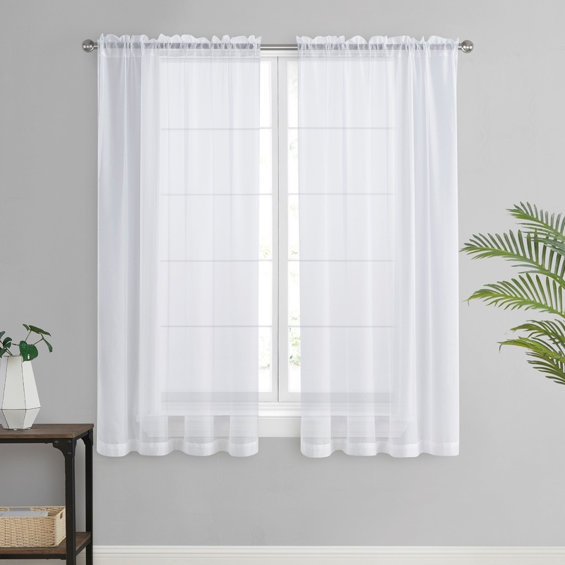 VCNY Home Alliv 2-Piece White Solid Rod Pocket Sheer Curtain Panel Set