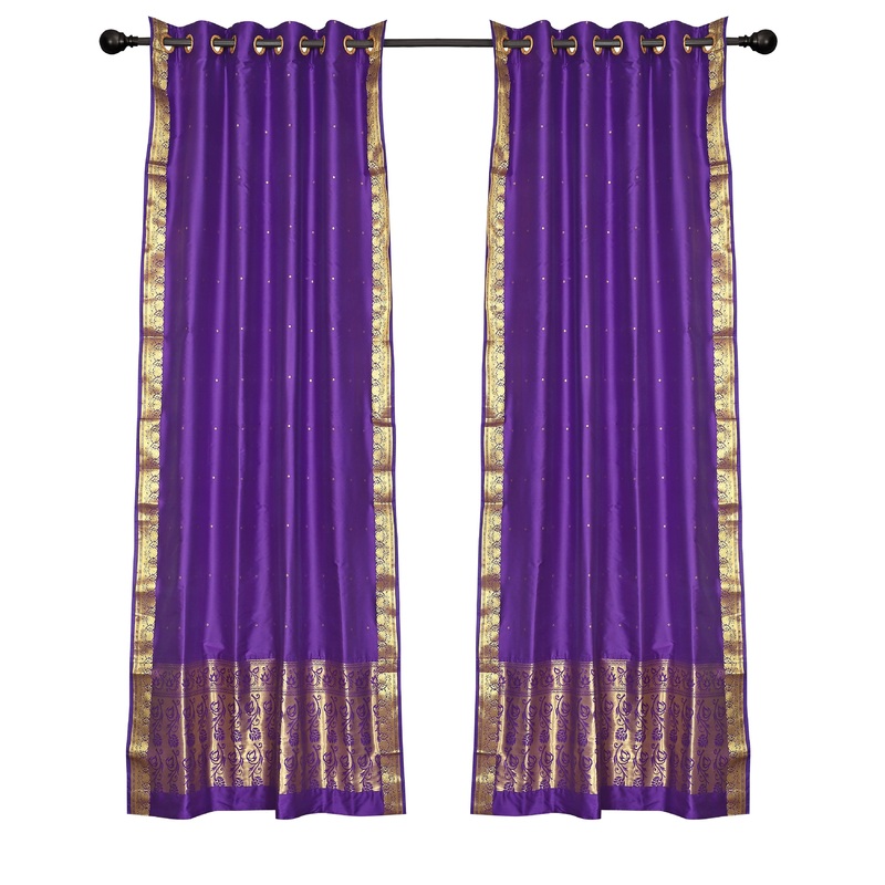 2 Boho Purple Indian Sari Curtains Ring Top Window Panels Drapes
