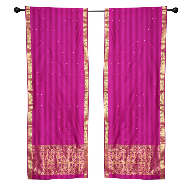 2 Boho Red Purple Indian Sari Curtains Rod Pocket Window Panels Drapes