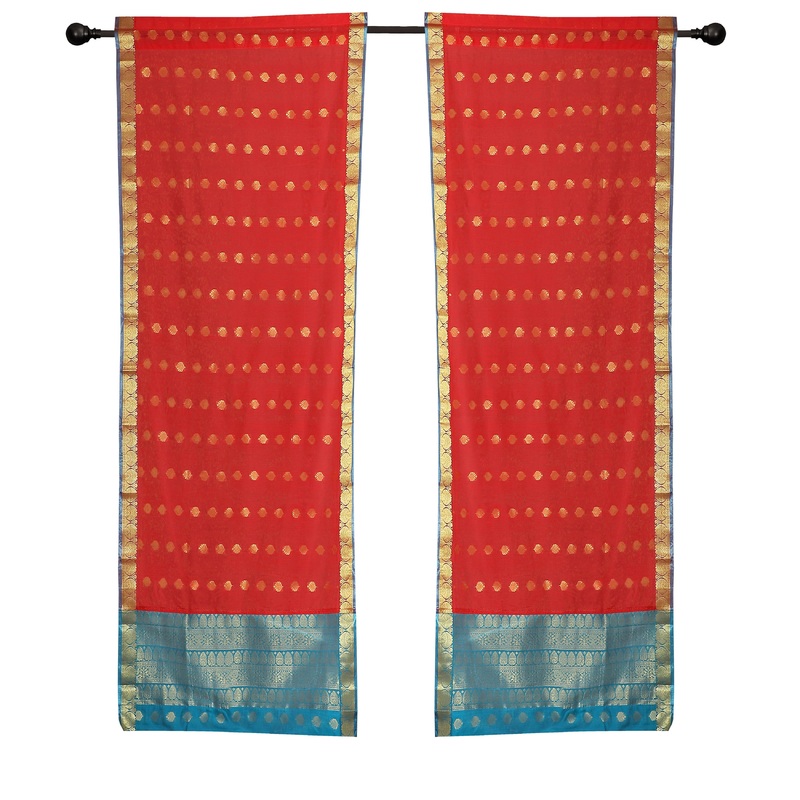 2 Spicy Red Bohemian Sari Curtains Rod Pocket Living Room Window Treatment