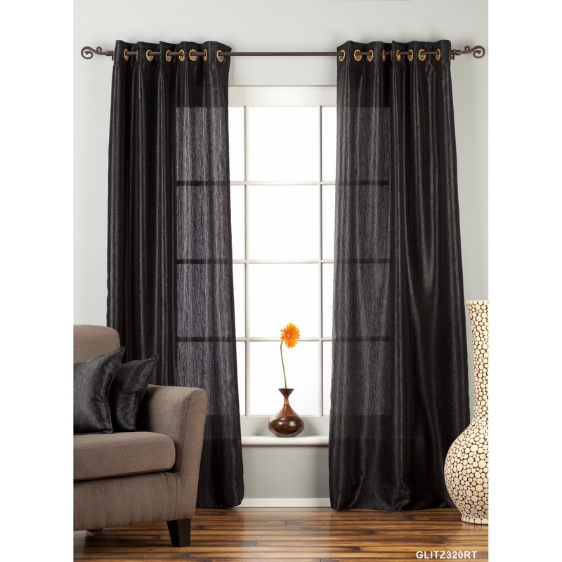 Black Ring / Grommet Top Textured Curtain / Drape / Panel - 84" - Piece