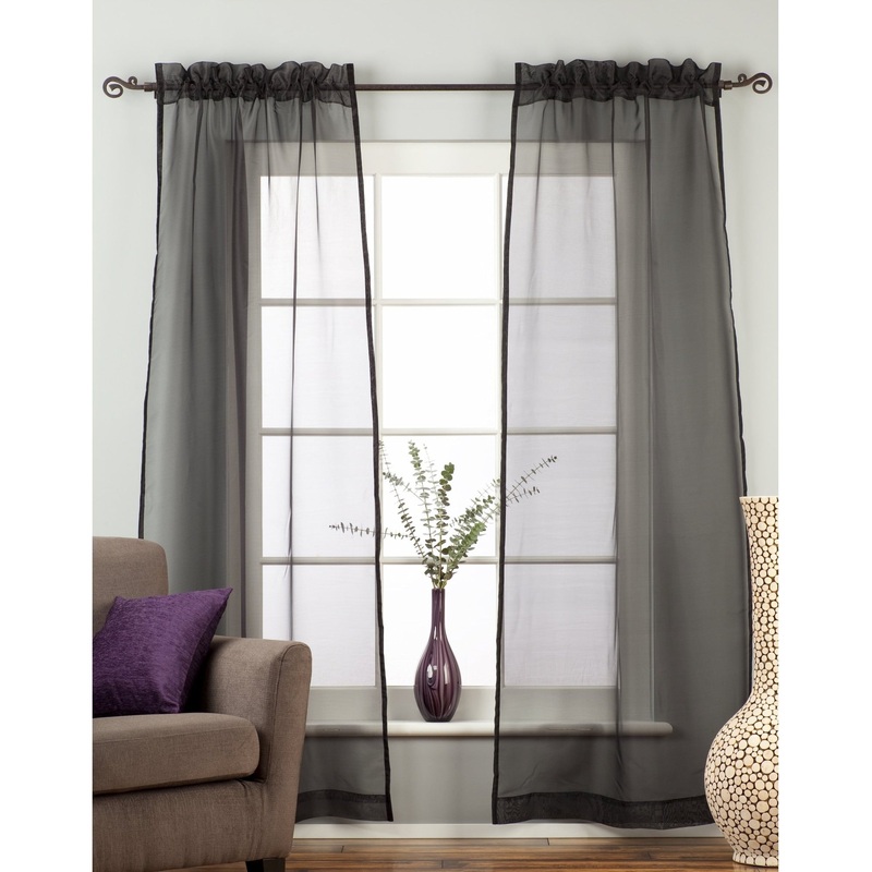 Black - Rod Pocket Sheer Tissue Curtain Panel Drape - Piece
