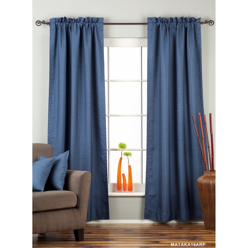 Blue Rod Pocket Matka Raw Silk Curtain / Drape / Panel - Piece - 43" W X 96" L (Lined)