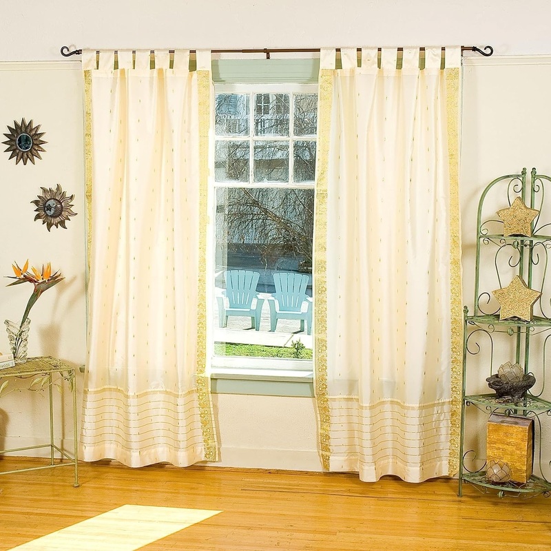 Cream Tab Top Sheer Sari Curtain / Drape / Panel - Pair