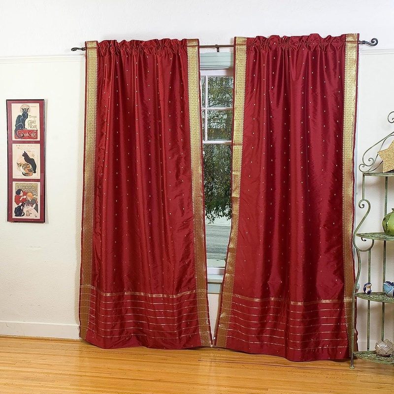 Rust Rod Pocket Sheer Sari Curtain / Drape / Panel - Piece