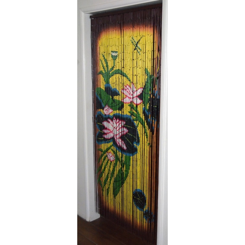 Bamboo Beaded Curtain Earthones Flowers room partition - 36 x 80
