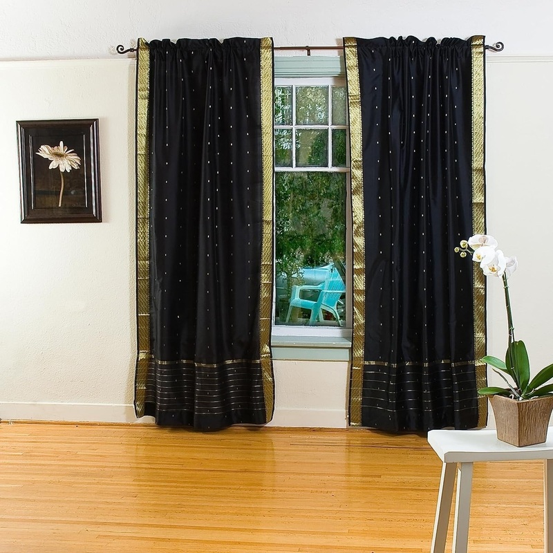 Black Rod Pocket Sheer Sari Curtain / Drape / Panel - Piece