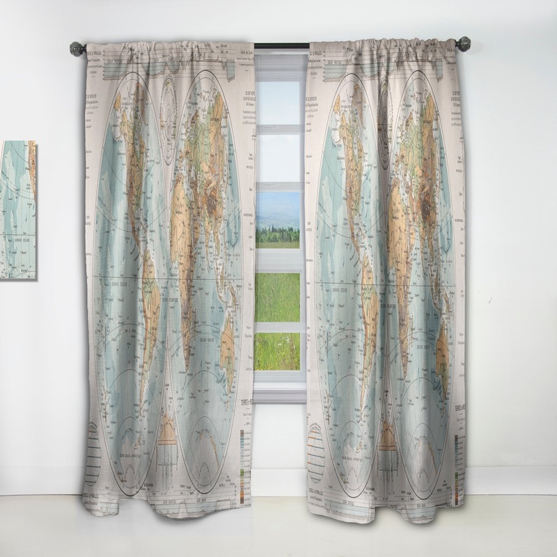 Designart 'Ancient Map of The World II' Rustic Curtain Single Panel