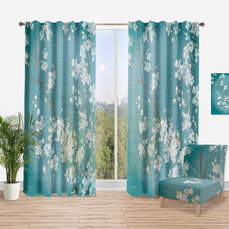 Designart 'Blue Cherry Blossoms I' Traditional Curtain Single Panel