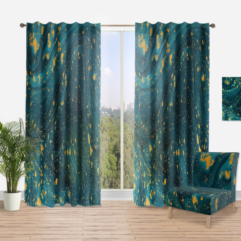 Designart 'Dark Blue Marble With Golden Glitter' Modern Curtain Single Panel