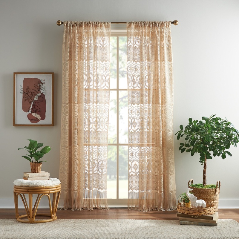 Boho Lace Poletop Single Curtain Panel