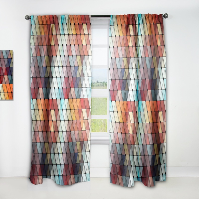 Designart '3D Diamond Shaped Geometry in Shades of Blue and Red' Modern Curtain Single Panel