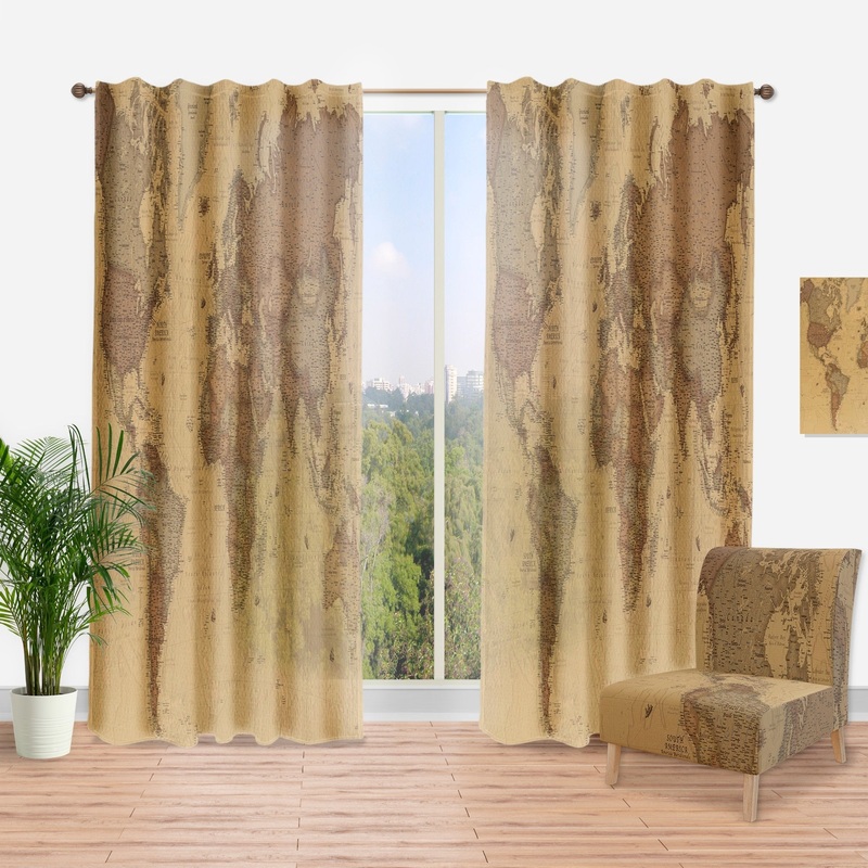 Designart 'Ancient Map of The World III' Vintage Curtain Single Panel