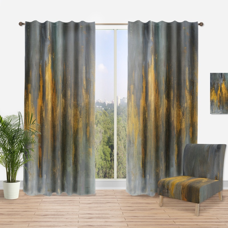 Designart 'Black and Gold Glam Abstract' Modern Curtain Single Panel