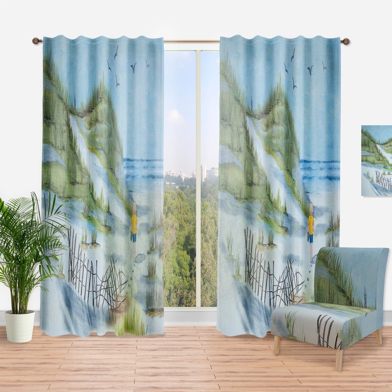 Designart 'Child Walking The Beach' Nautical & Coastal Curtain Single Panel