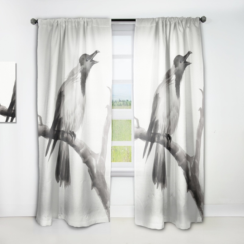 Designart 'Crying Crow On A Branch' Traditional Curtain Single Panel