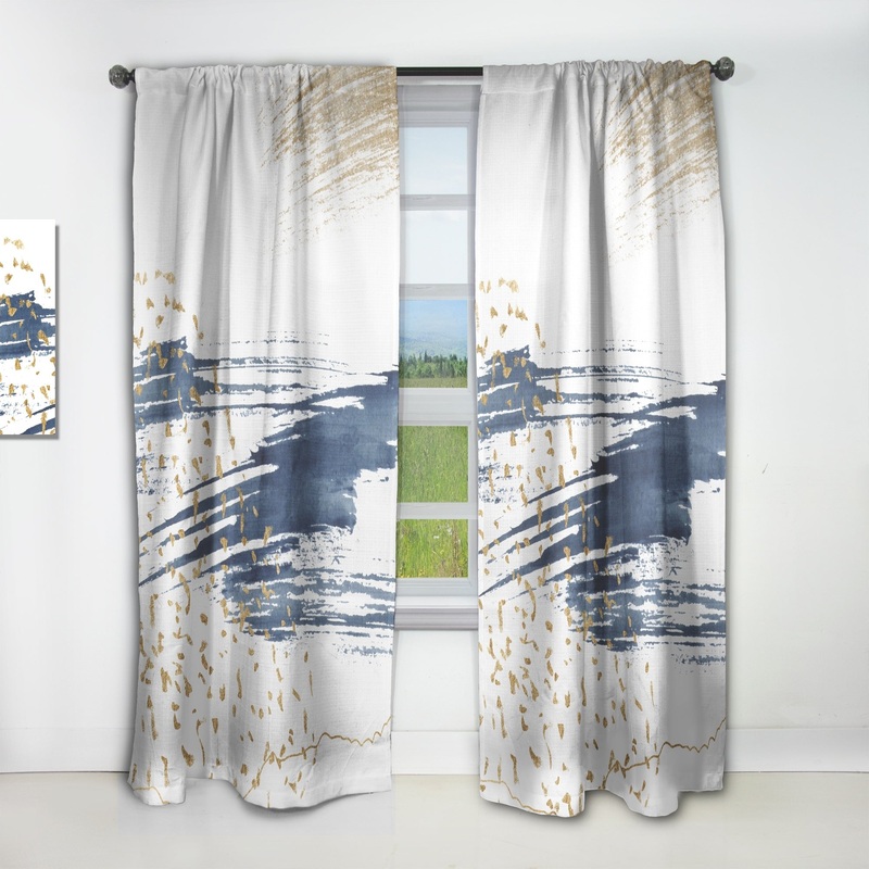 Designart 'Dark Blue and Gold Abstract I' Modern Curtain Single Panel