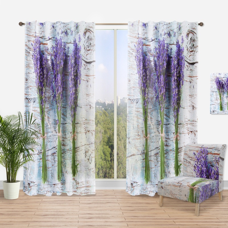 Designart 'Fresh Lavender On Wood' Farmhouse Curtain Single Panel