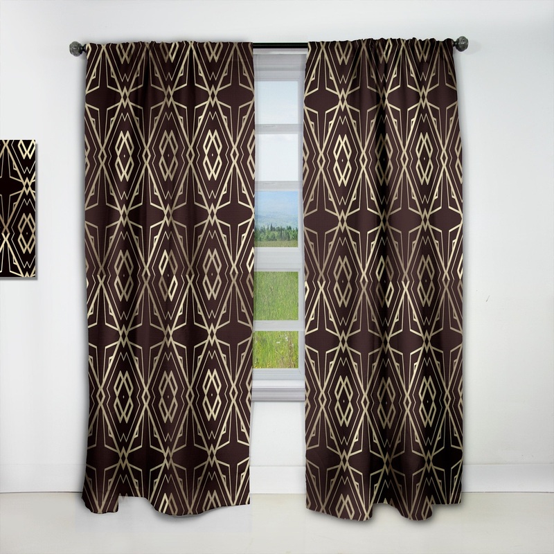 Designart 'Gold And Black Art Deco Pattern' Mid-Century Modern Blackout Curtain Single Panel