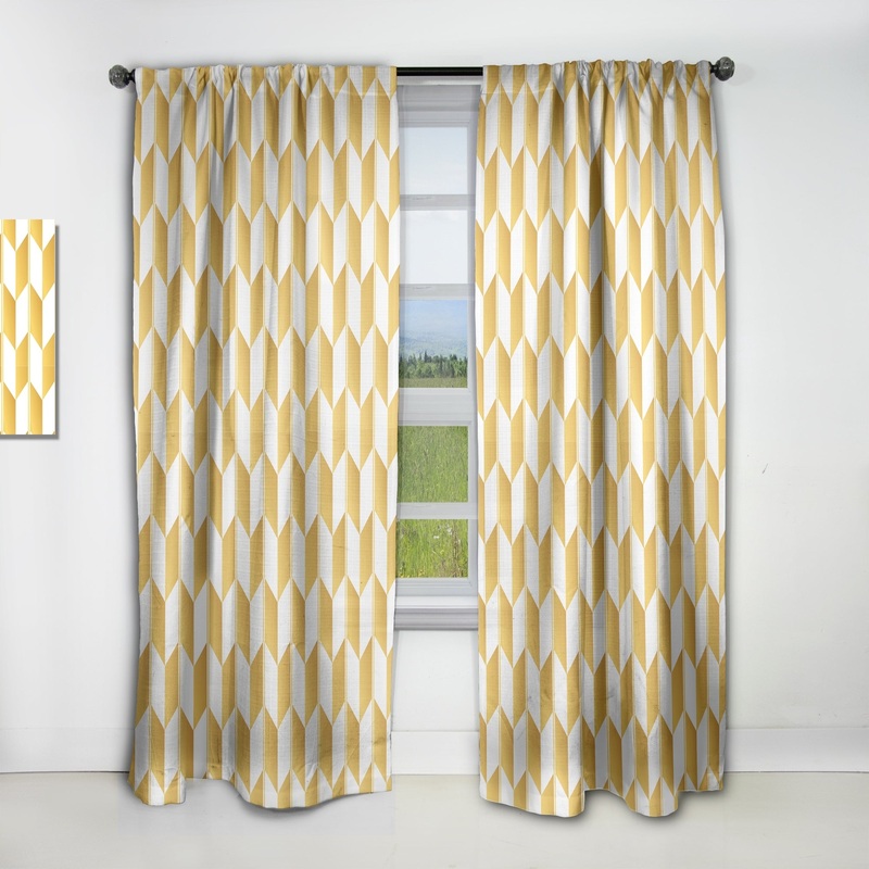 Designart 'Gold And White Geometric Pattern I' Mid-Century Modern Blackout Curtain Single Panel