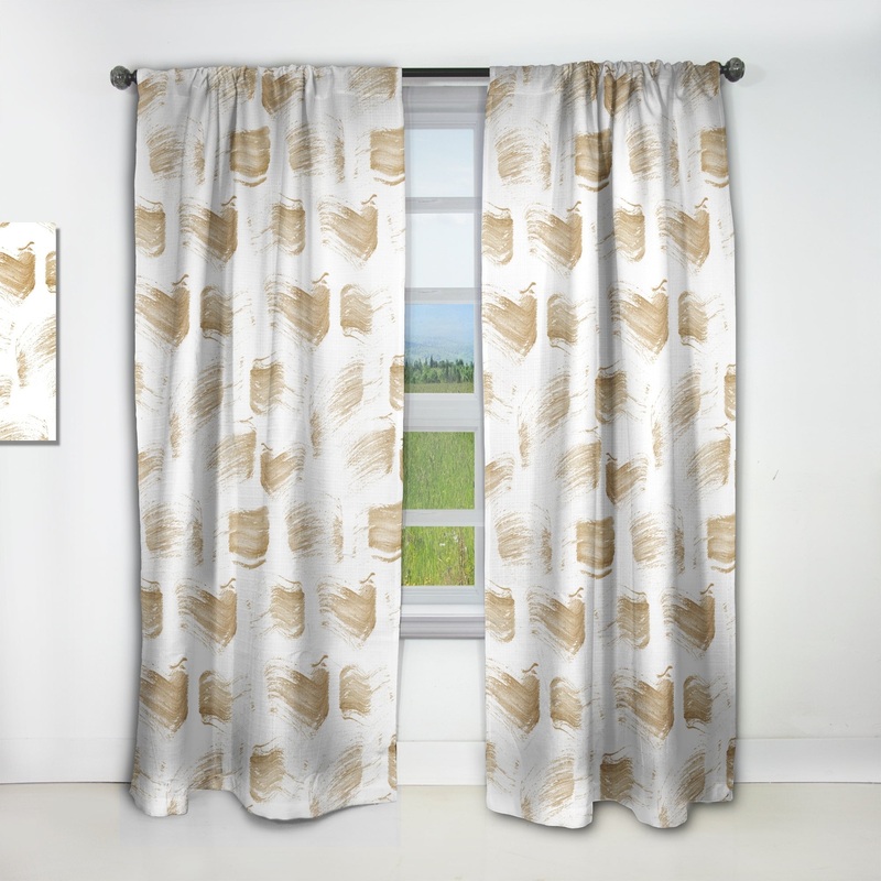 Designart 'Golden Abstract Strokes' Modern Curtain Single Panel