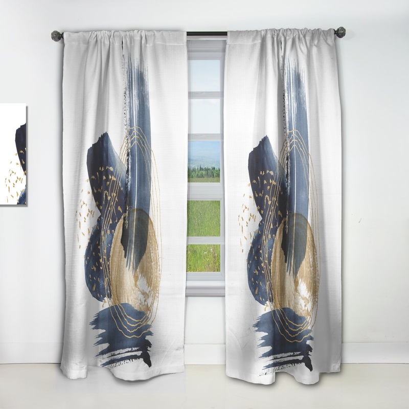 Designart 'Landscape of Dark Blue Mountains & Gold Strokes II' Modern Curtain Single Panel