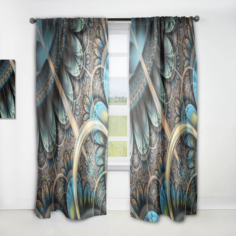 Designart 'Large Blue Brown Fractal Floral Pattern' Floral Curtain Single Panel