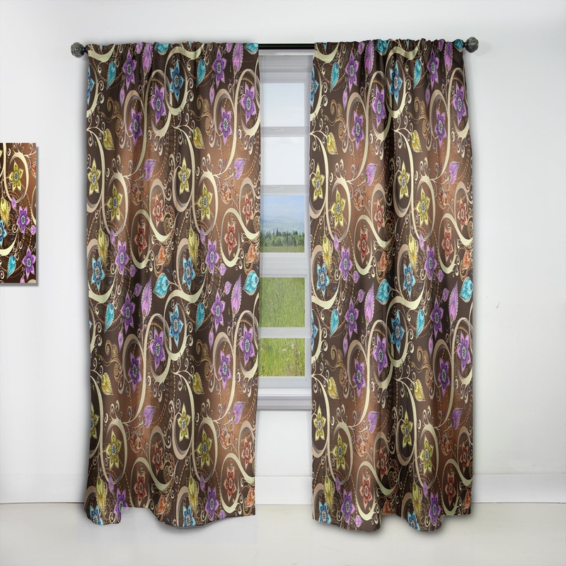 Designart 'Ornamented Colored Pattern with Flowers and Paisley' Floral Blackout Curtain Single Panel