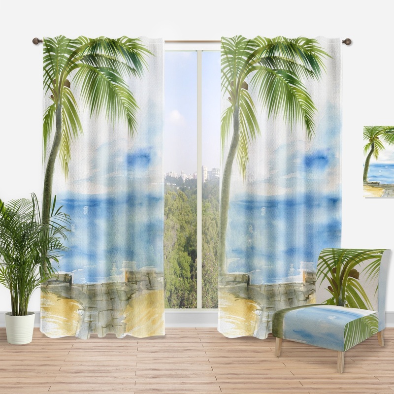 Designart 'Palm Beach Resort At Dawn II' Nautical & Coastal Curtain Single Panel