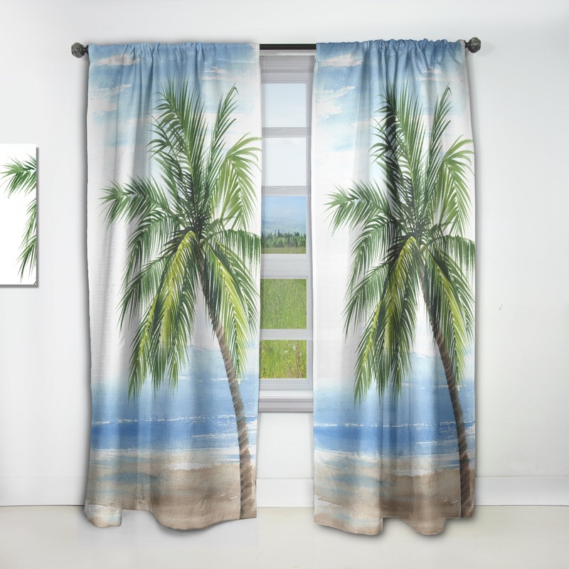 Designart 'Palm Tree At The Beach Resort' Nautical & Coastal Curtain Single Panel