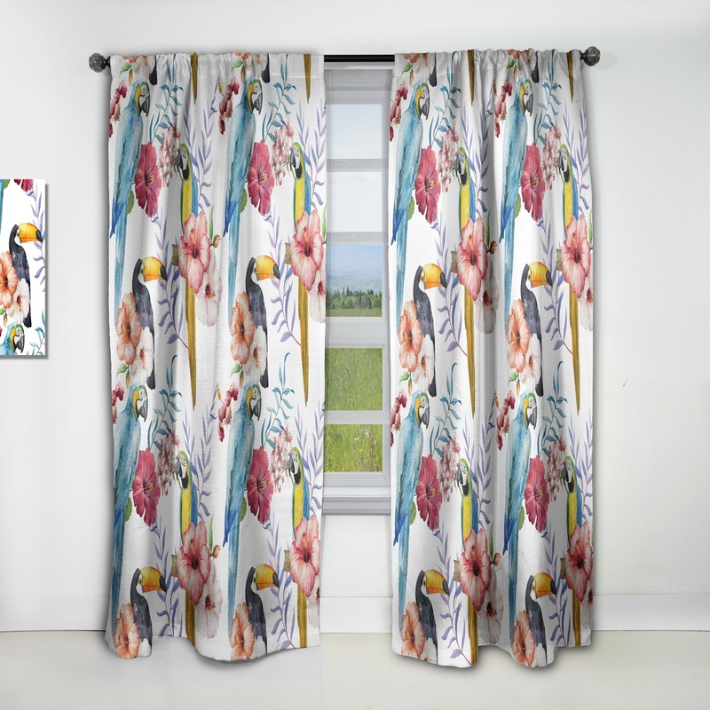 Designart 'Parrots, Hibiscus and Toucan' Animals Blackout Curtain Single Panel