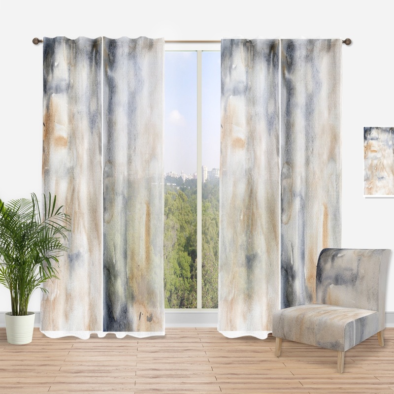 Designart 'Paste; Abstract With Dark Blue and Beige' Modern Curtain Single Panel