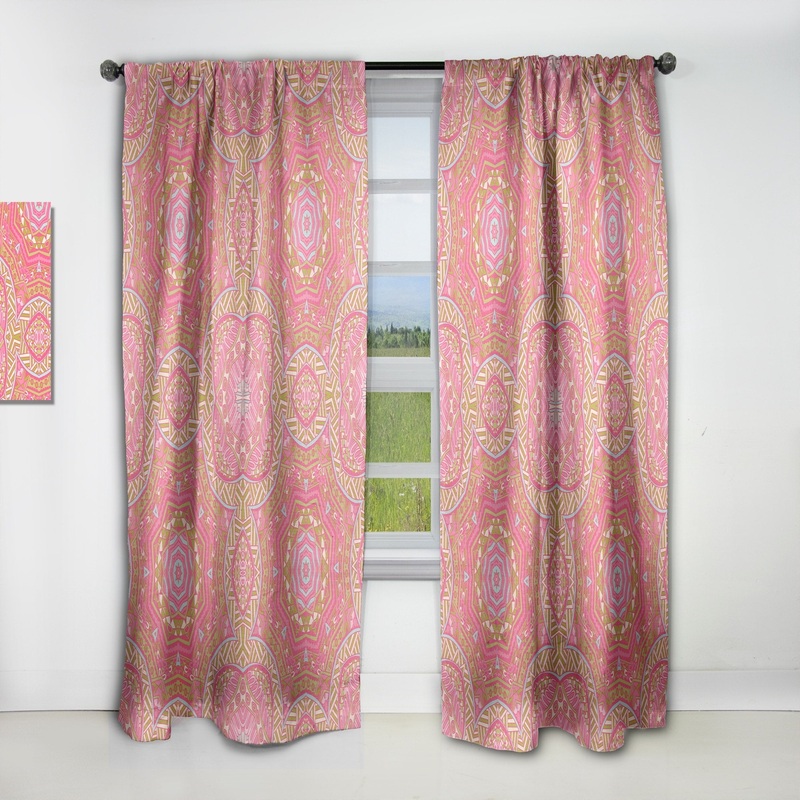 Designart 'Pink and Green Star Mandala' Bohemian & Eclectic Blackout Curtain Single Panel