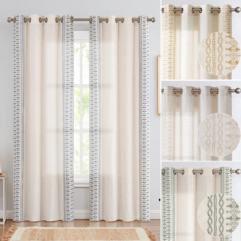 2 Panels Embroidered Light Filtering Curtains 50"x95"